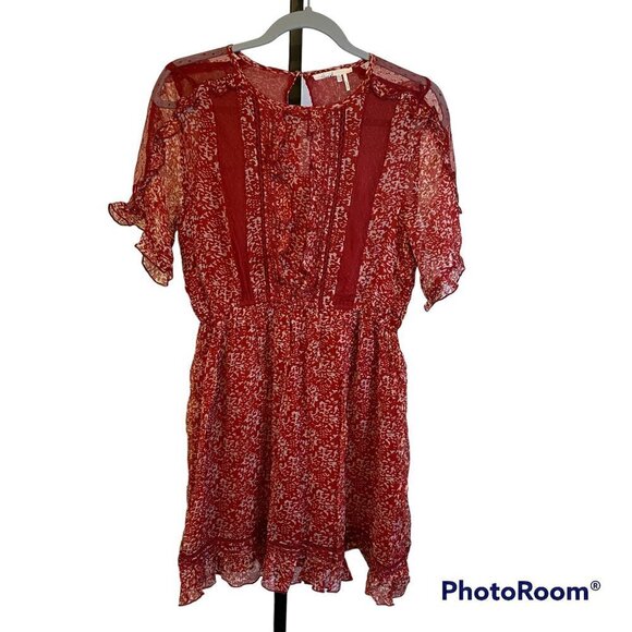 NWT Anthropologie Floreat Red Print Ruffle Lace Sheer Dress - Picture 2 of 16